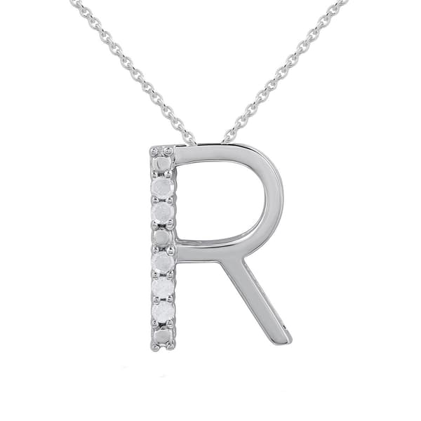 1/20cttw. Natural Diamond Sterling Silver Letter R Pendant - image 