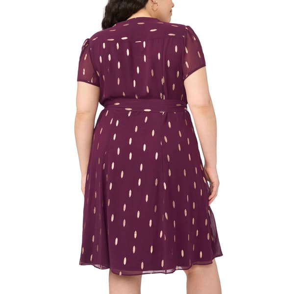 Plus Size MSK Short Sleeve Foil Dot Pintuck A-Line Dress