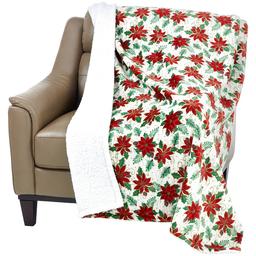 Mountain Ridge Raining Poinsettias Sherpa Throw