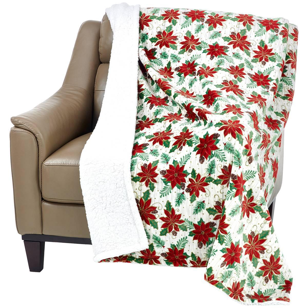 Mountain Ridge Raining Poinsettias Sherpa Throw