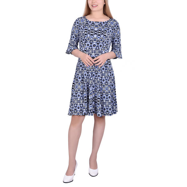 Petite NY Collection Elbow Sleeve Knit Seamed A-Line Dress - image 