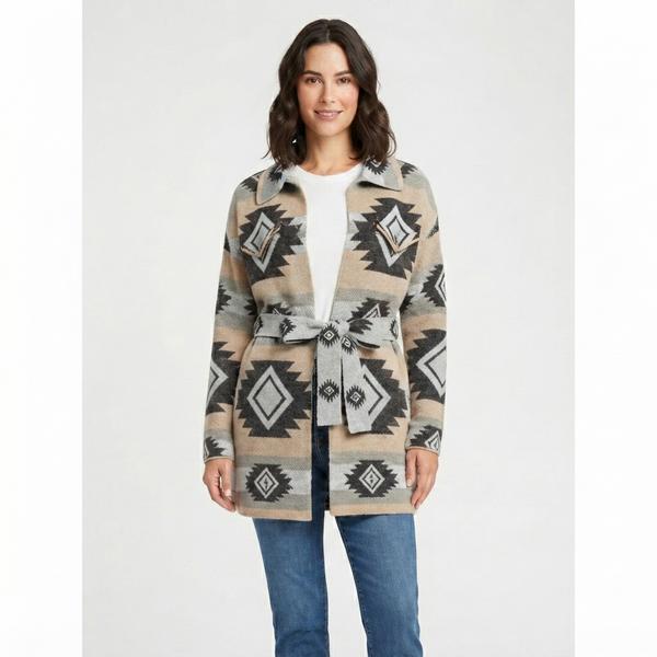 Womens By Design Long Sleeve Diamond Two Pocket Belted Coatigan