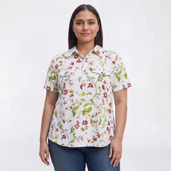 Plus Size Emily Daniels Short Sleeve Jacquard Floral Blouse