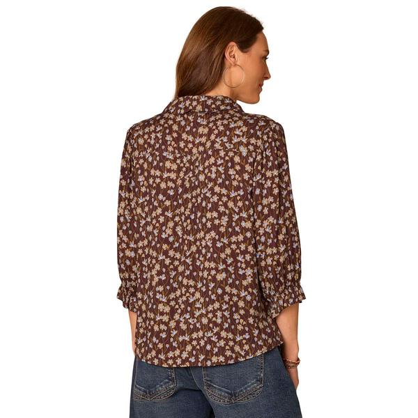 Womens Democracy 3/4 Sleeve Ditsy Floral Button Front Blouse