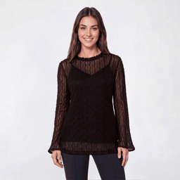 Womens Fair Haven Long Sleeve Solid Textured Mesh Blouse
