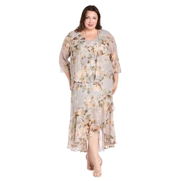 Plus Size R&M Richards V-Neck Floral Bolero Jacket Dress