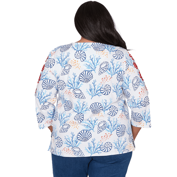 Plus Size Alfred Dunner Port Side Coastal Embroidered Blouse - image 