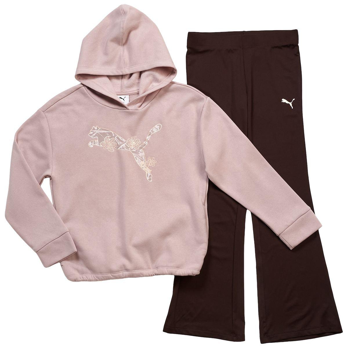 Girls (7-16) Puma(R) Floral Logo Hoodie & Flare Leggings Set