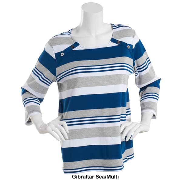 Petite Hasting & Smith 3/4 Sleeve Button Shoulder Tee