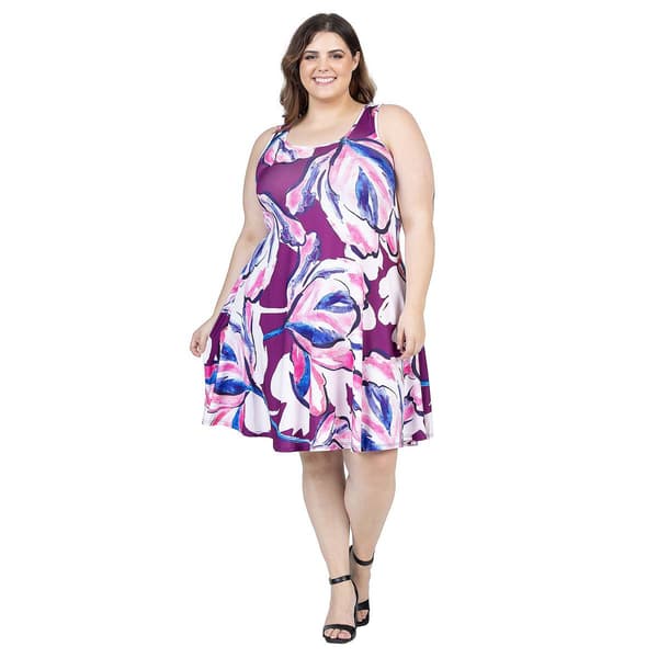 Plus Size 24/7 Comfort Apparel Large Floral A-Line Dress