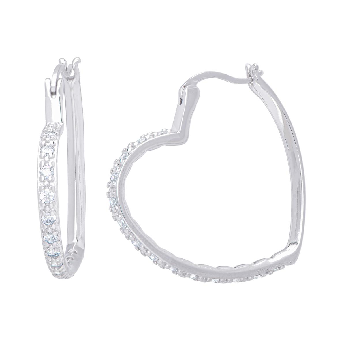 Silver Plated CZ Heart Shaped Hoop Earrings