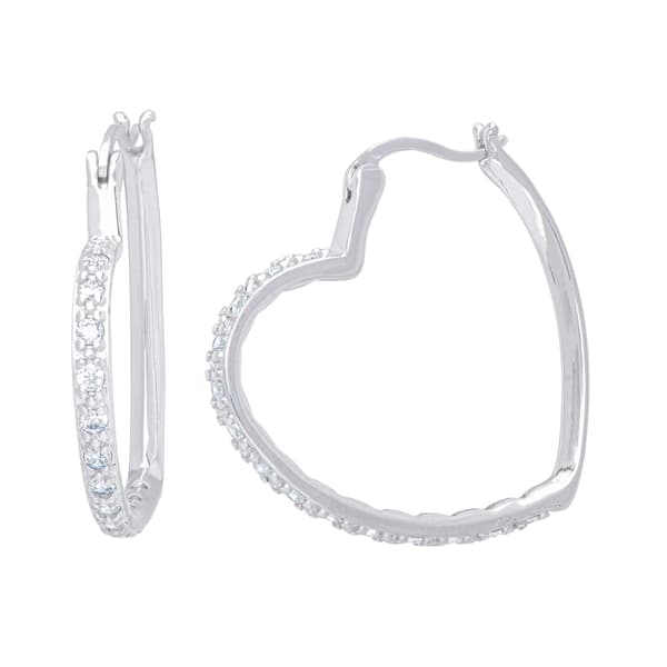 Silver Plated Cubic Zirconia Heart Shaped Hoop Earrings - image 