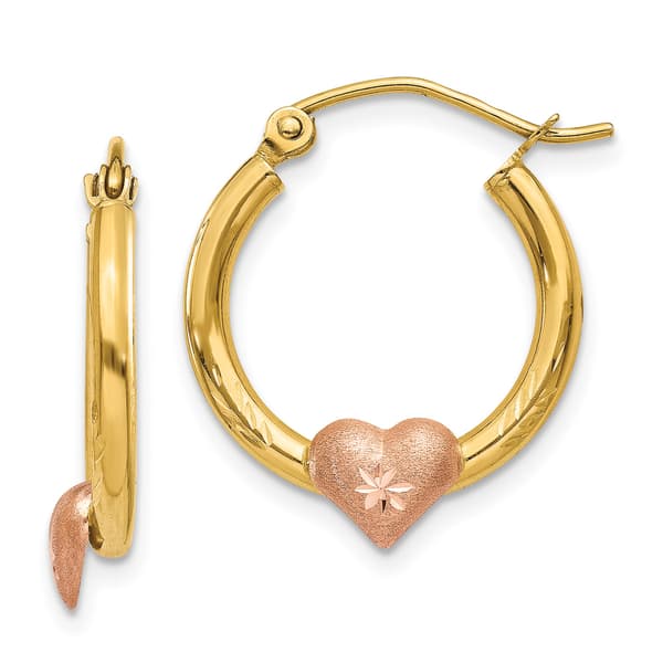 Gold Classics(tm) 14kt Yellow & Rose Gold Hoop Heart Earrings - image 