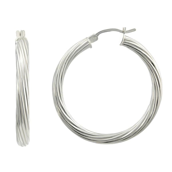Sterling Silver Twisted Rope Hoop Earrings - image 