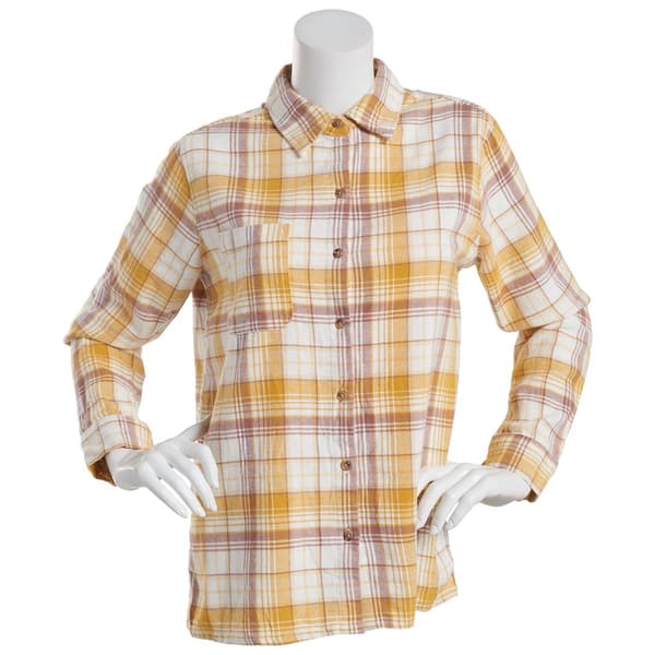 Juniors No Comment Plaid Graphic Back Casual Button Down - image 