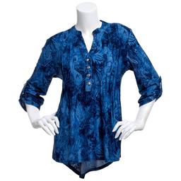 Womens Notations 3/4 Sleeve Paisley Pintuck Jacquard Blouse
