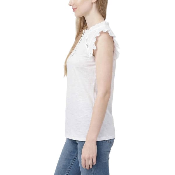 Womens NY Collection Flutter Cap Sleeve 1/4 Button Blouse