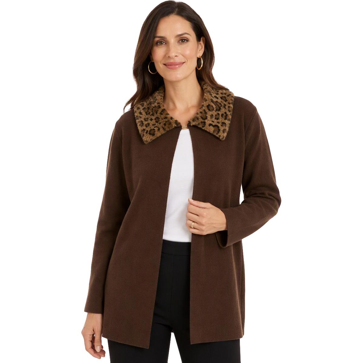 Womens Badgley Mischka Long Sleeve Leopard Collar Cardigan