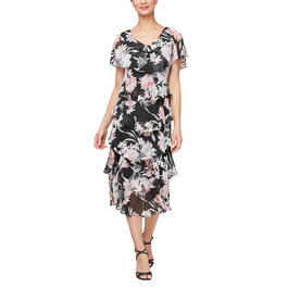 Womens SLNY Tea Length Floral Dress