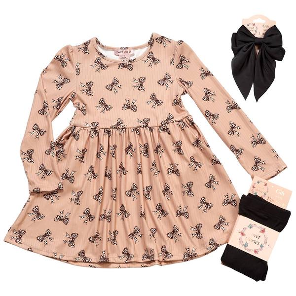 Girls (4-6x) Sweet Stories Leopard Bow Dress w/ Leggings Set - image 