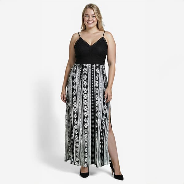 Juniors Plus Derek Heart Lace Bodice Maxi Dress with Side Slits - image 