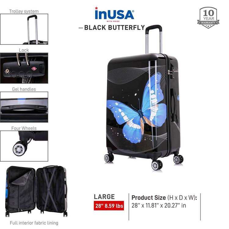 InUSA Black Butterfly Lightweight Hardside 28in. Spinner