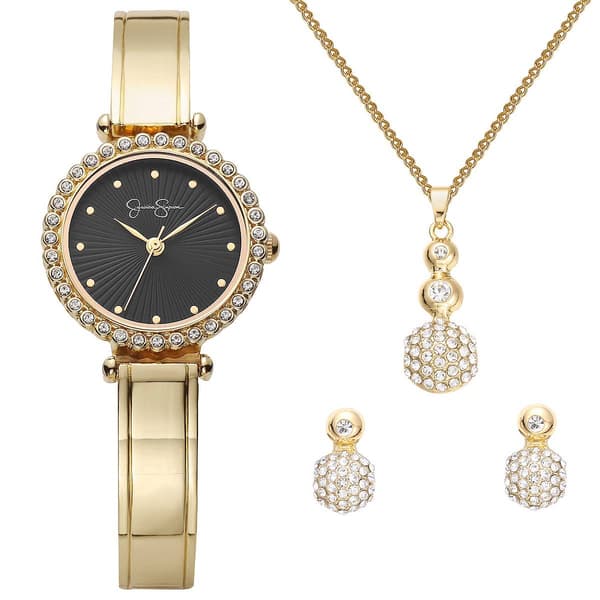 Womens Jessica Simpson Crystal Watch & Bracelet Set - JSP8010GD - image 