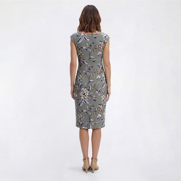 Petite Connected Apparel Floral Side Drape Sheath Dress
