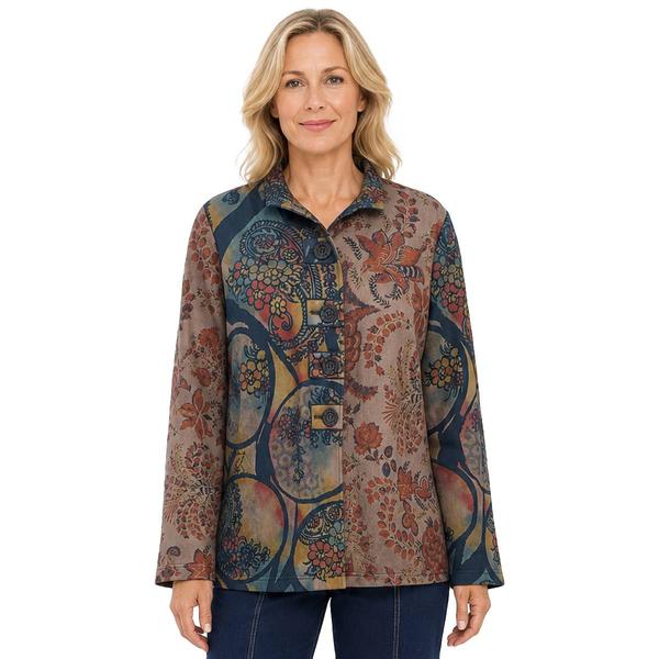 Womens Ali Miles Long Sleeve Wire Neck Collar Multi Floral Print - image 
