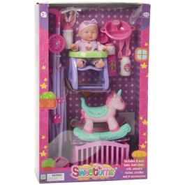 Uneeda 9in. Sweetums Doll with Stroller & Crib