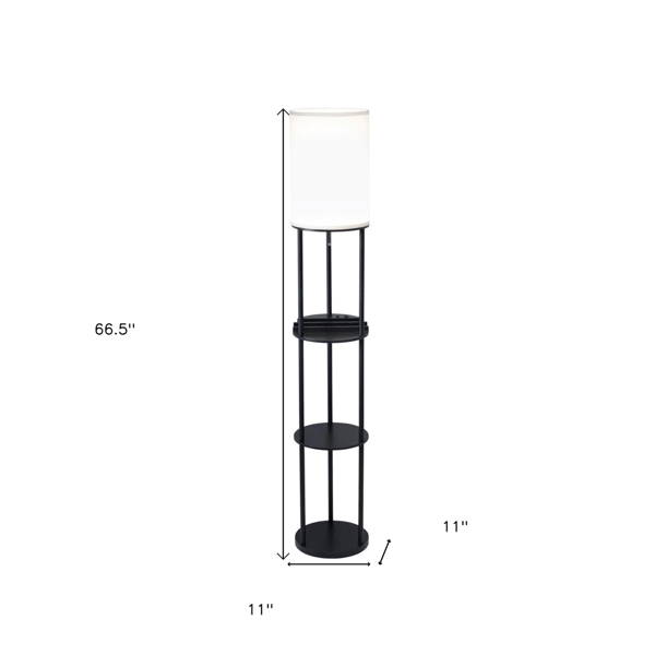 HomeRoots 67in. Black Metal Column Floor Lamp with Linen Shade