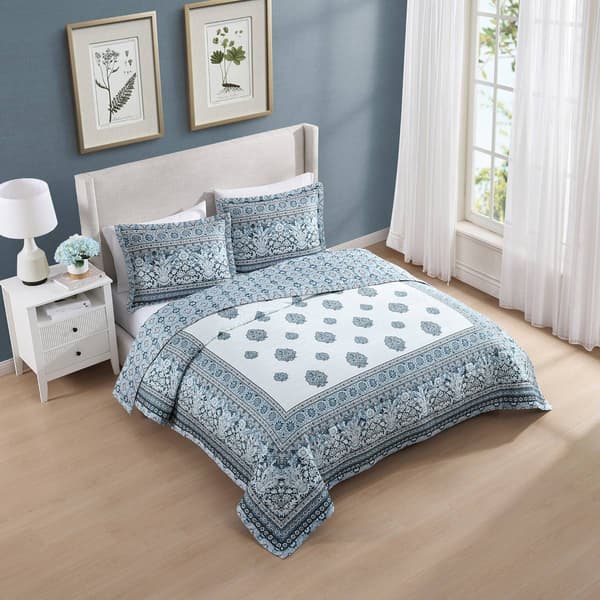 Bebejan&#174; Aquamarine Medallion 3pc Reversible Quilted Coverlet Set