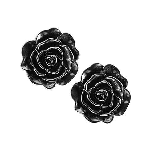 1928 Silver Metallic Rosebud Stud Earrings