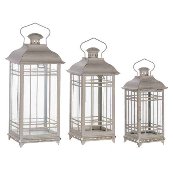 Melrose Traditional Ivory Metal Lanterns - Set of 3