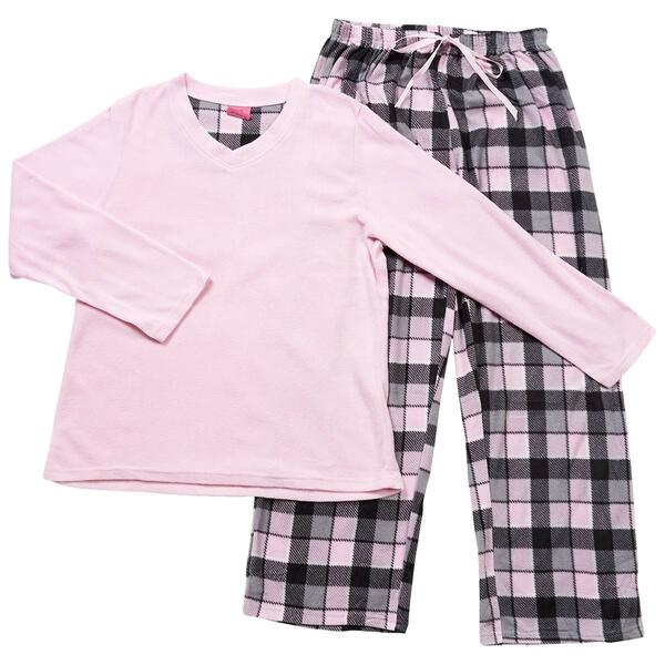 Womens Pink Laundry Folded Check Microfleece Pajama Set - image 