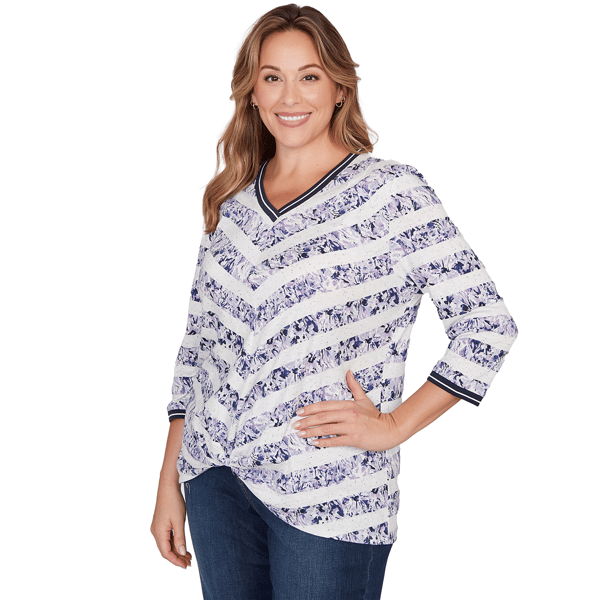 Plus Size Ruby Rd. Jetsetter Floral Chevron Knot Front Blouse