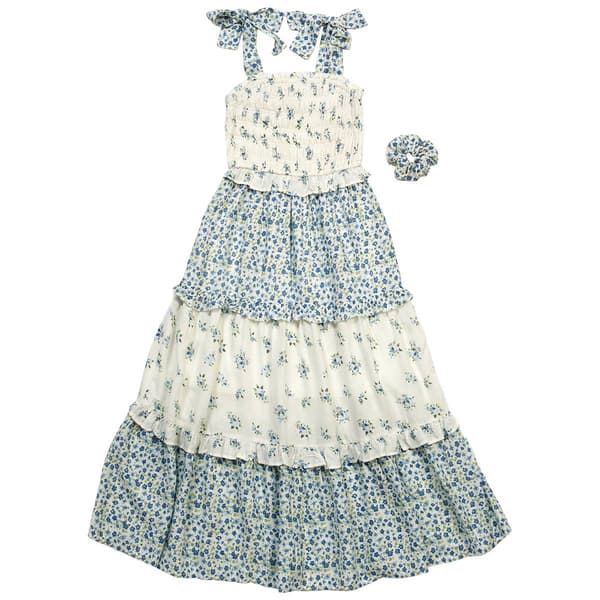 Girls (7-14) Japna Girl Bow Sleeveless Floral Smocked Maxi Dress