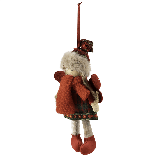 Northlight Plaid Angel Girl with Jute Pigtails Christmas Ornament