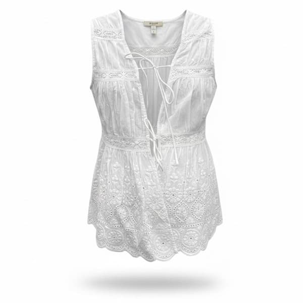 Womens Times Two Sleeveless Tie Front Tiered Lace Maternity Top