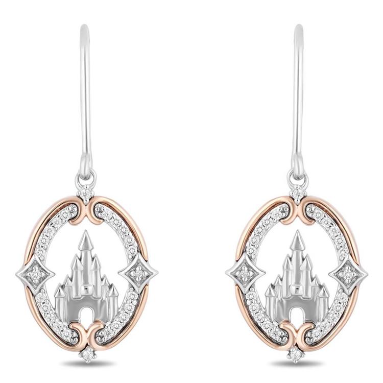 Enchanted by Disney Sterling Silver Castle Drop Earrings