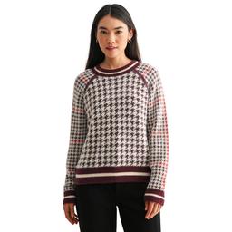 Womens CITY BLUES Long Sleeve Hndstooth Mockneck Raglan Sweater