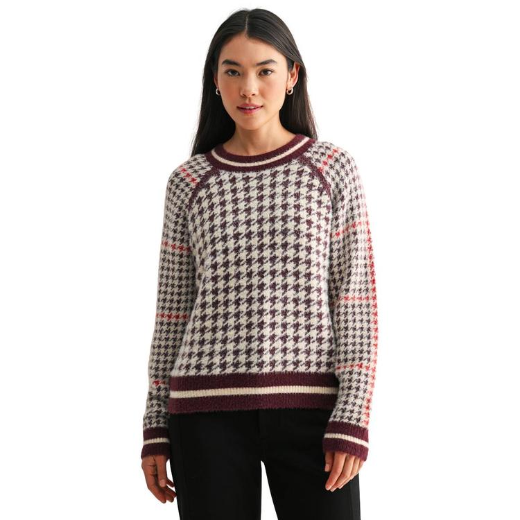Womens CITY BLUES Long Sleeve Hndstooth Mockneck Raglan Sweater