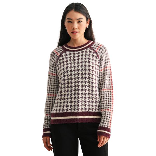 Womens CITY BLUES Long Sleeve Hndstooth Mockneck Raglan Sweater