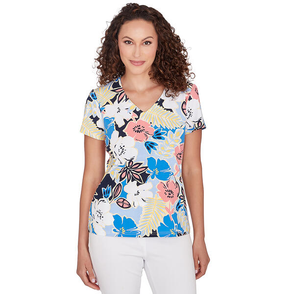 Petite Hearts of Palm Printed Essentials Floral Spring Garden Top - image 