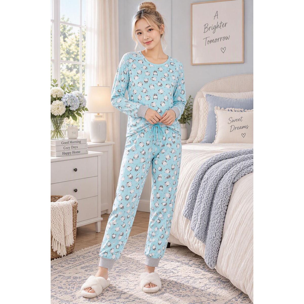 Juniors Pillow Talk Long Sleeve Owls & Joggers Pajama Set