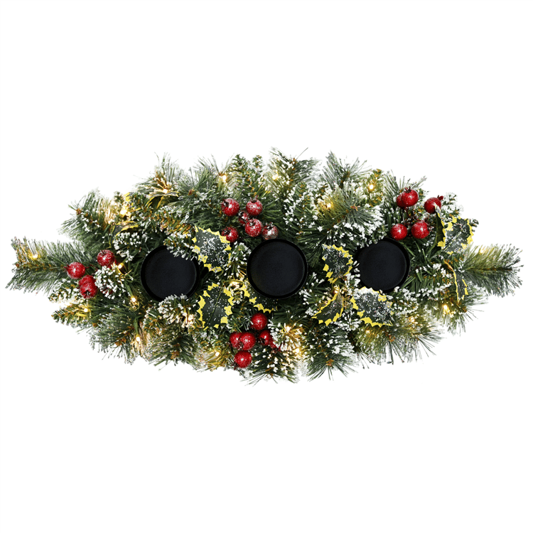 Puleo International 30in. LED Snowy Silverton Pine Centerpiece