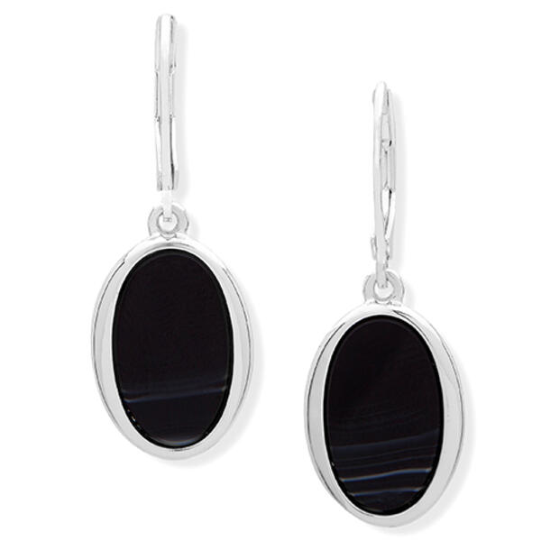 Nine West Oval Opulence Silver-Tone & Black Drop Earrings - image 