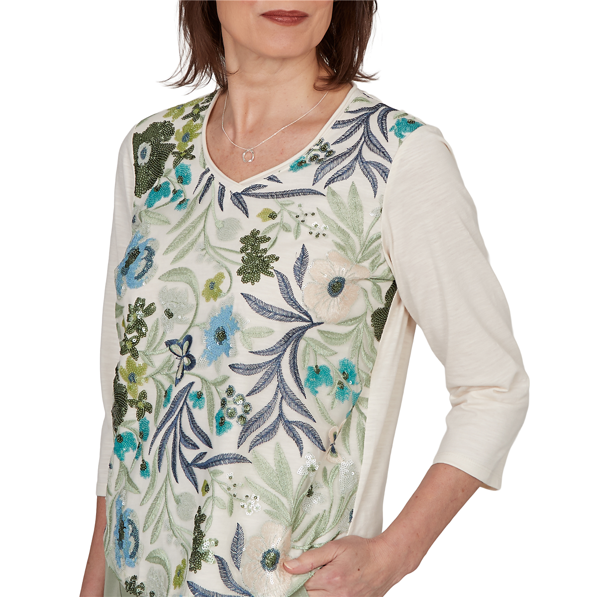 Petite Alfred Dunner Indigo Girls Floral Sequin Blouse