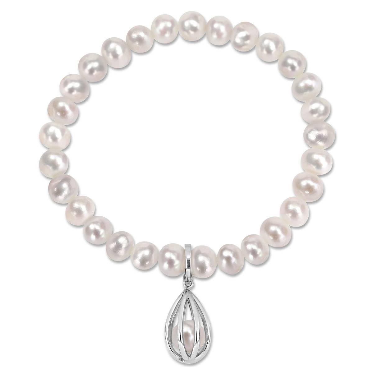Gemstone Classics™ Sterling Silver Pearl Charm Bracelet