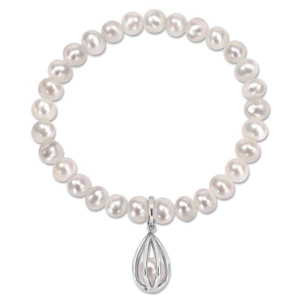 Gemstone Classics(tm) Sterling Silver Pearl Charm Bracelet - image 